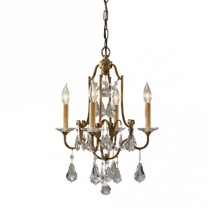 VALENTINA 4 light tiered chandelier in bronze with glass droplets