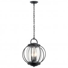 black and seeded glass outdoor chain lantern
