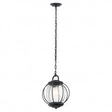 black and seeded glass outdoor chain lantern