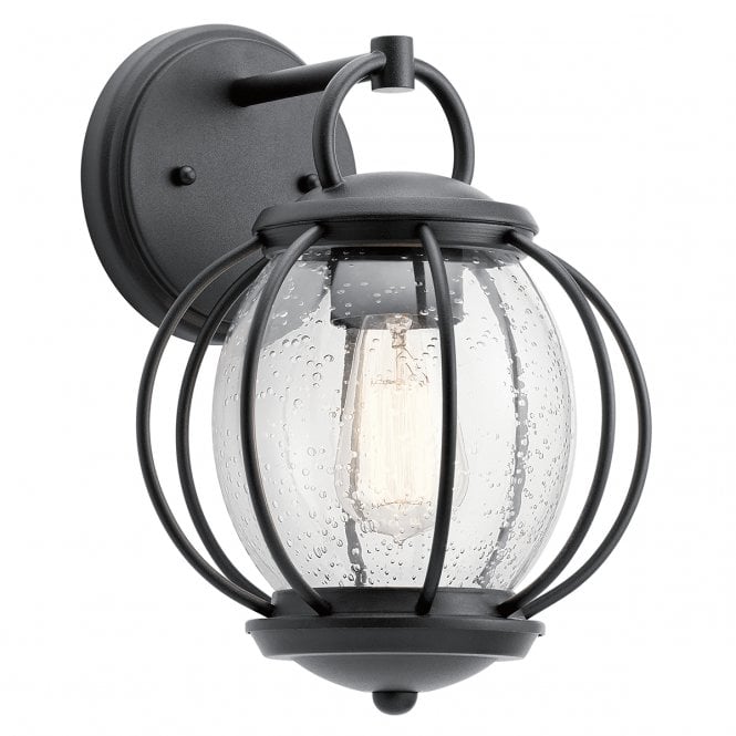 VANDALIA modern outdoor carriage lantern in black with seeded glass