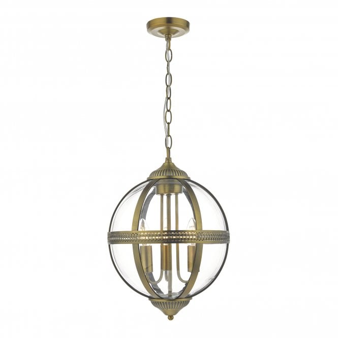 VANESSA 3 Light Pendant Antique Brass And Clear