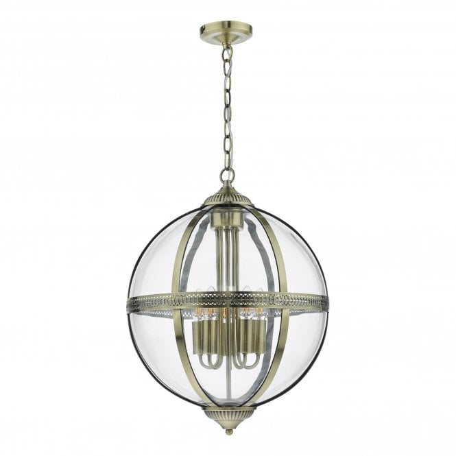VANESSA 5 Light Ceiling Lantern in Antique Brass and Clear Glass