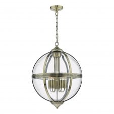 VANESSA 5 Light Ceiling Lantern in Antique Brass and Clear Glass