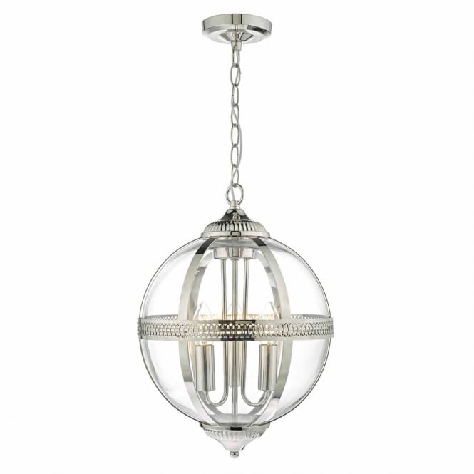 VANESSA decorative 3 light chrome globe pendant with orb glass