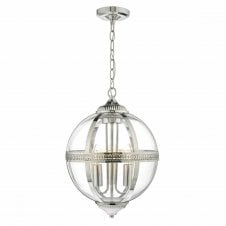 VANESSA decorative 3 light chrome globe pendant with orb glass