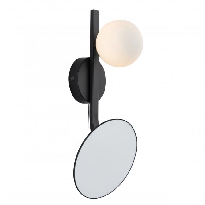 VANITY Bathroom Wall Light in Matt Black, Mirrored Glass with Opal Glass