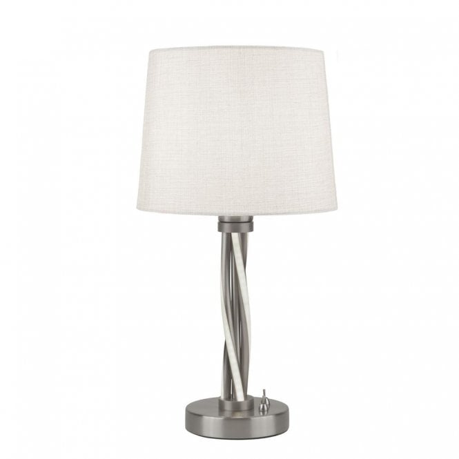 VEGAS LED twist table lamp in satin silver with shade