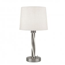 VEGAS LED twist table lamp in satin silver with shade