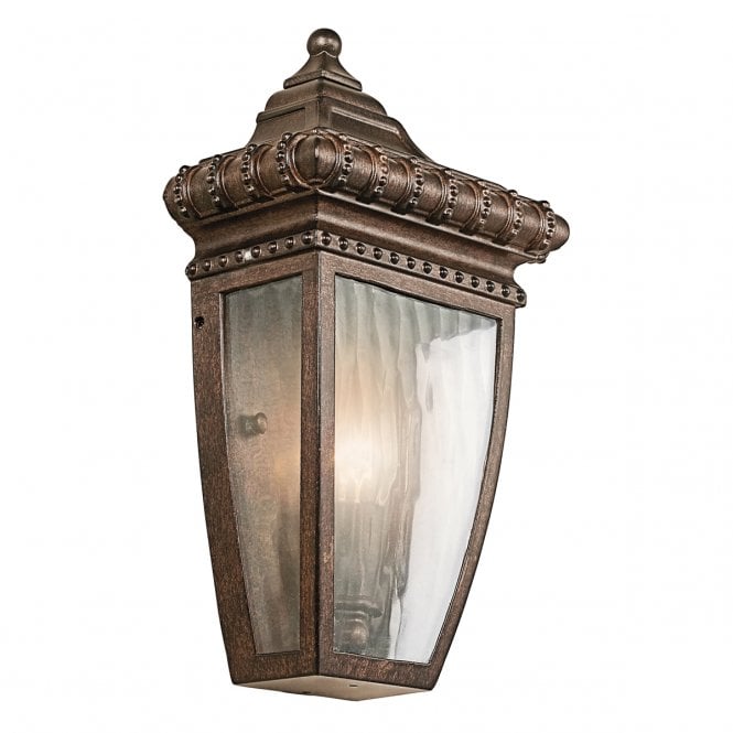VENETIAN RAIN decorative outdoor half wall lantern in bronze with rain effect glass