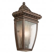 ornate exterior half wall lantern in bronze with rain effect glass panels