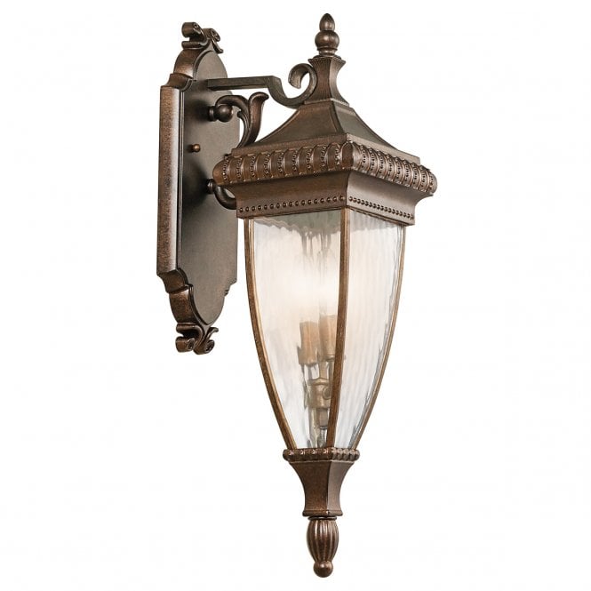 VENETIAN RAIN decorative outdoor wall lantern in bronze with rain effect glass (medium)