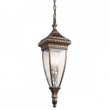 ornate exterior hanging lantern in bronze with rain effect glass panels