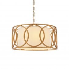 VENN Ceiling Pendant in Antique Gold with White Shade