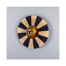 VERNON Raffia Striped Disc Wall Light | Antique Brass