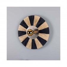 VERNON Raffia Striped Disc Wall Light | Antique Silver