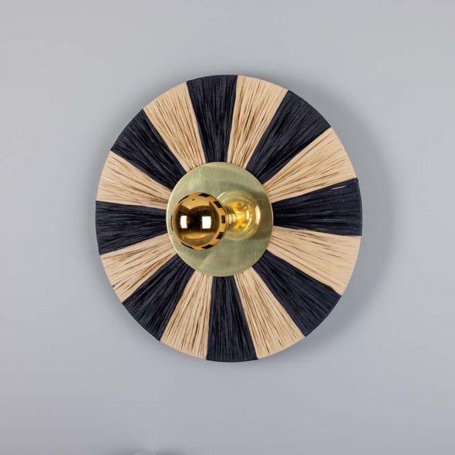 VERNON Raffia Striped Disc Wall Light | Polished Brass