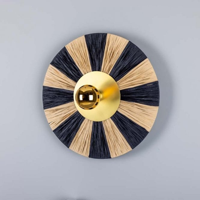 VERNON Raffia Striped Disc Wall Light | Satin Brass