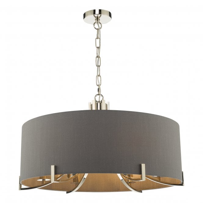 VEYRON Pendant 6 Light - Polished Nickel with Grey Shade