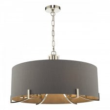VEYRON Pendant 6 Light - Polished Nickel with Grey Shade