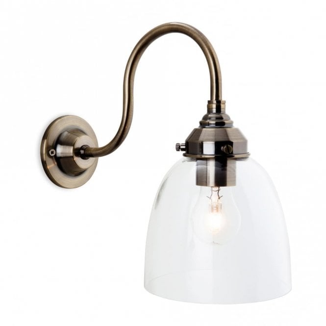 VICTORIA antique brass single wall light with clear glass shade