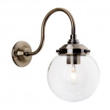 VICTORIA antique brass wall light with clear glass globe shade