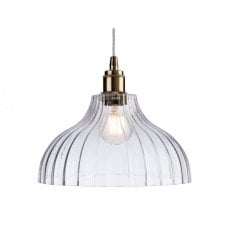VICTORY 1 Light Dome Ceiling Pendant Antique Brass with Clear Glass