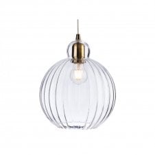 VICTORY 1 Light Globe Ceiling Pendant Antique Brass with Clear Glass