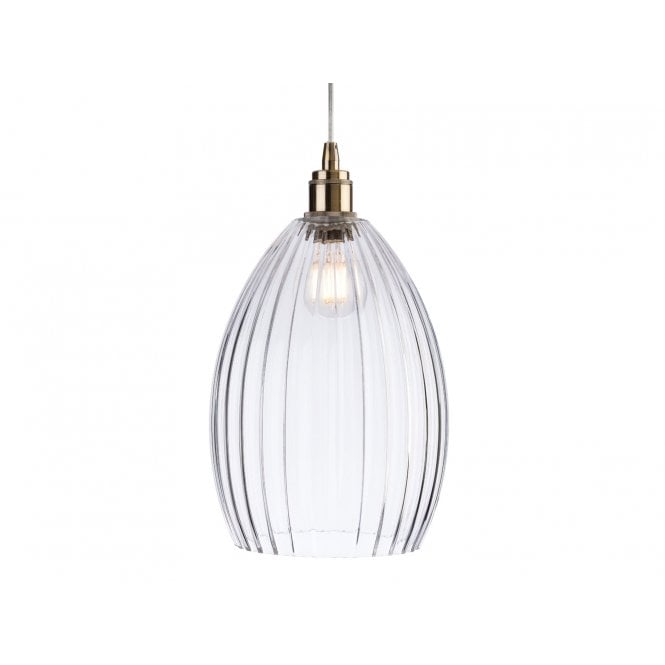 VICTORY 1 Light Vase Ceiling Pendant Antique Brass with Clear Glass