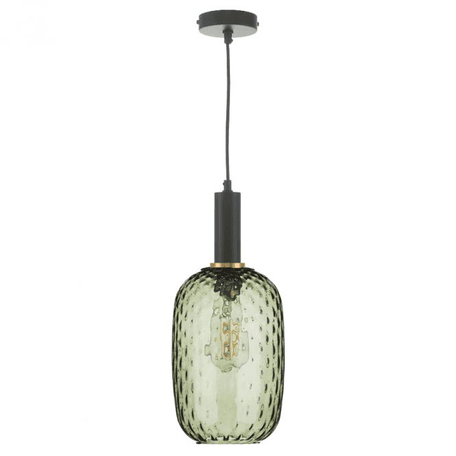 Vidro Ceiling Pendant in Matt Black & Bronze with Green Glass Shade