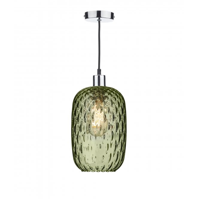 Vidro Pendant in Polished Chrome & Green Glass