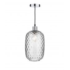 CHROME PENDANT SUSPENSION with black braided cable with VIDRO dimpled smoked glass easy fit shade
