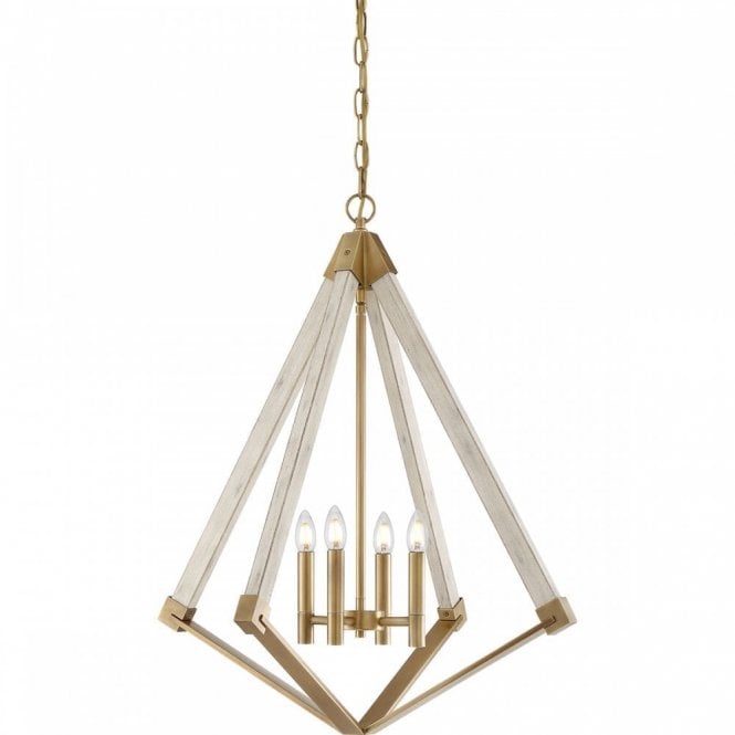 VIEW POINT 4 light angular chandelier in brass and white wood