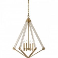 VIEW POINT 4 light angular chandelier in brass and white wood