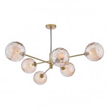 6 Light Pendant Aged Brass Fitting with Champagne Glass Shades