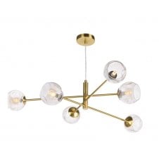 6 Light Pendant Aged Brass Fitting with Champagne Organic Glass