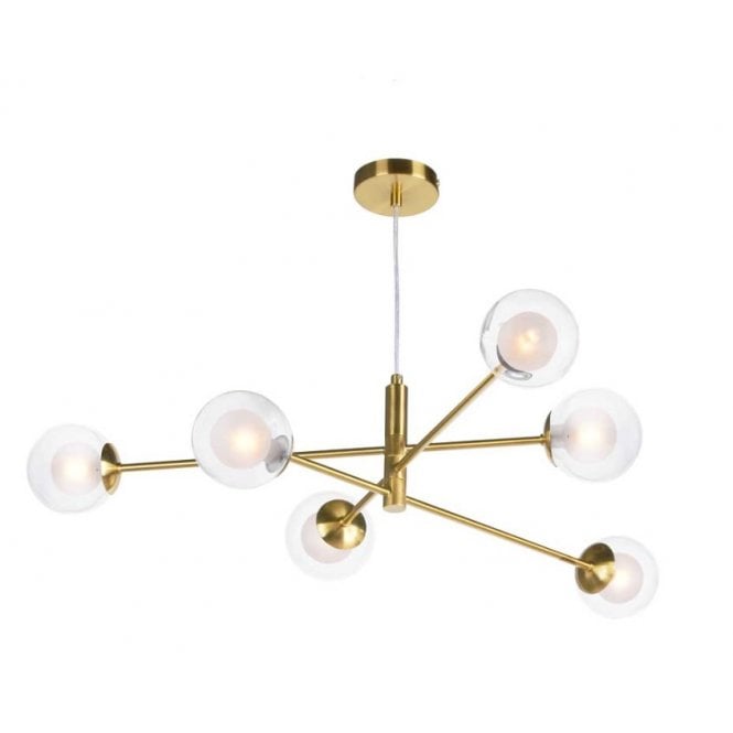 VIGNETTE 6 Light Pendant Aged Brass Fitting with Clear and Opal Glass Shades
