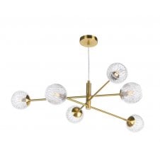 6 Light Pendant Aged Brass Fitting with Clear Glass and Wire Detail Shades