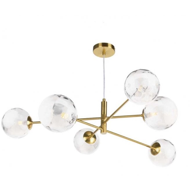 VIGNETTE 6 Light Pendant Aged Brass Fitting with Clear Glass Shades