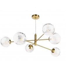 6 Light Pendant Aged Brass Fitting with Clear Glass Shades