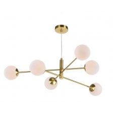 6 Light Pendant Aged Brass Fitting with Opal Glass Shades