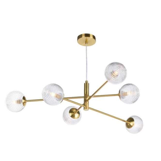 VIGNETTE 6 Light Pendant Aged Brass Fitting with Ribbed Glass Shades