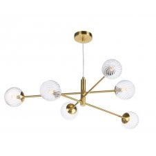 6 Light Pendant Aged Brass Fitting with Twisted Style Glass Shades