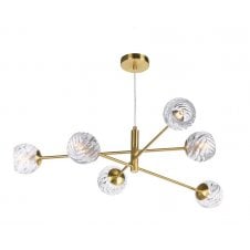 6 Light Pendant Aged Brass Fitting with Twisted Style Open Glass Shades