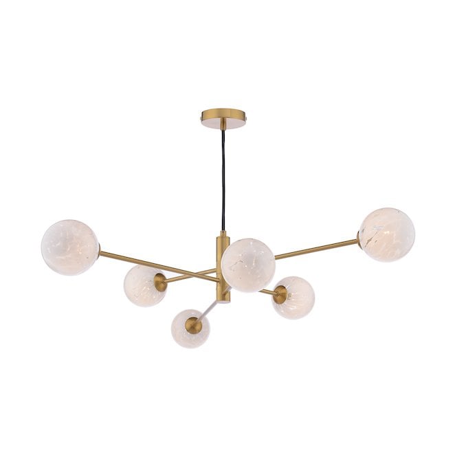 VIGNETTE 6 Light Pendant Aged Brass Fitting with White Confetti Glass Shades