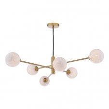6 Light Pendant Aged Brass Fitting with White Confetti Glass Shades