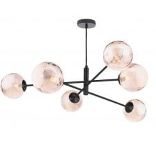 6 Light Pendant Matt Black Fitting with Champagne Dimpled Glass Shades