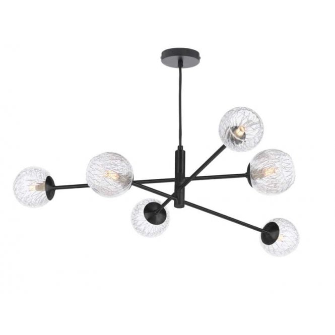 VIGNETTE 6 Light Pendant Matt Black Fitting with Clear Class and Inner Wire Detail