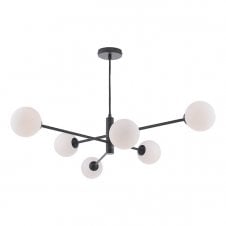 6 Light Pendant Matt Black Fitting with Opal Glass Shades