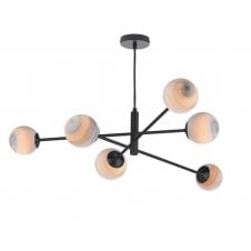 6 Light Pendant Matt Black Fitting with Planet Glass Globe Shades
