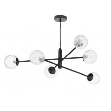 6 Light Pendant Matt Black Fitting with Twisted Style Glass Shades